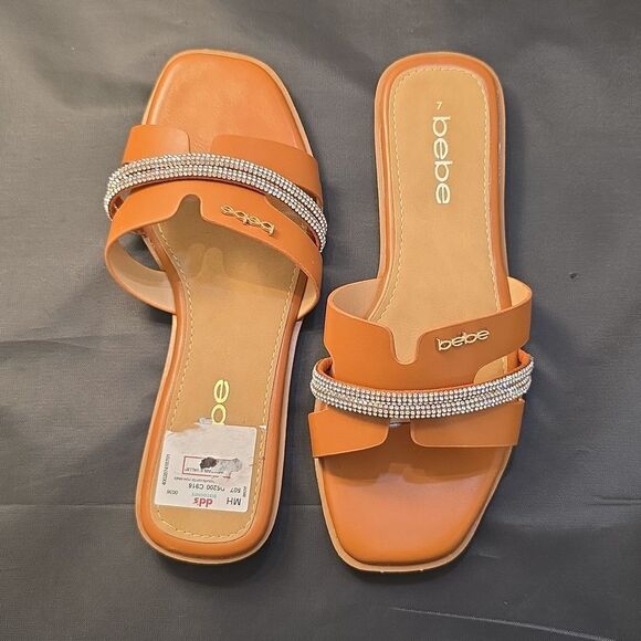 BRAND NEW BEBE WOMEN'S RHINESTONE SLIDE WITH SILVER CHAIN ACCENT - Picture 5 of 16